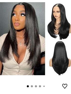 Long Straight V Part Wigs 24 Inch Black